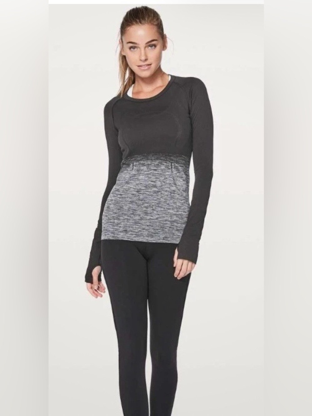 lululemon athletica Two-Tone Long Sleeve Active Top - Black/Gray Heather